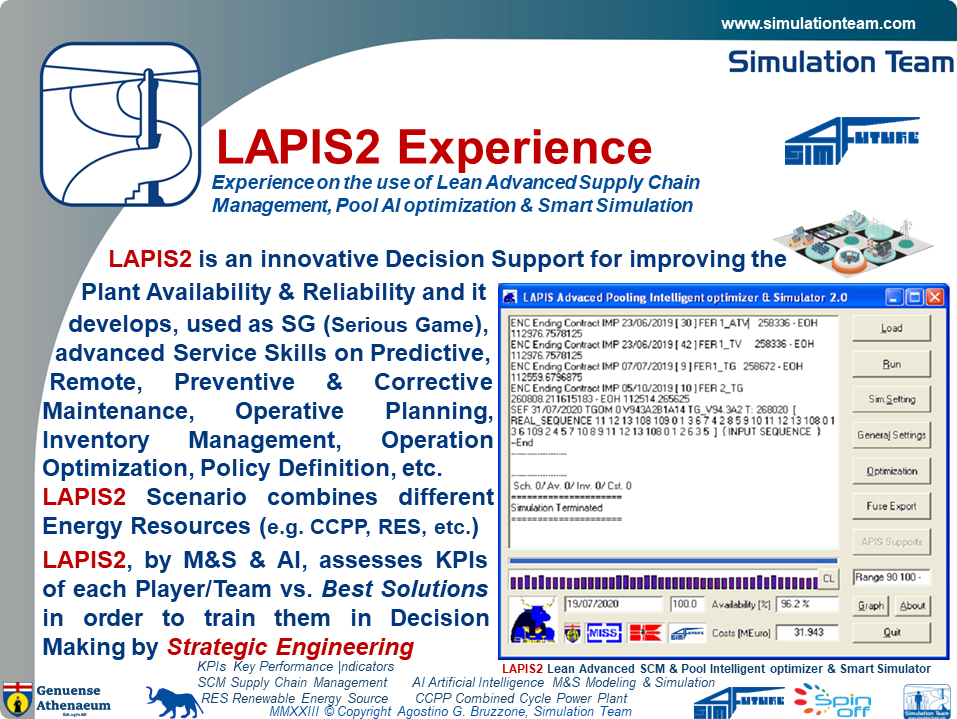 LAPIS2 Experience
- Experience on the use of Lean Advanced Supply Chain Management, Pool AI optimization & Smart Simulation 