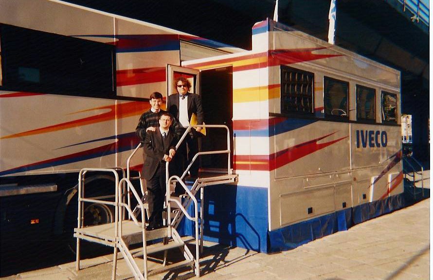 Agostino Bruzzone, Simone Viazzo in the IVECO Special Stralis where Sitranet Simulator was Installed for the demonstration